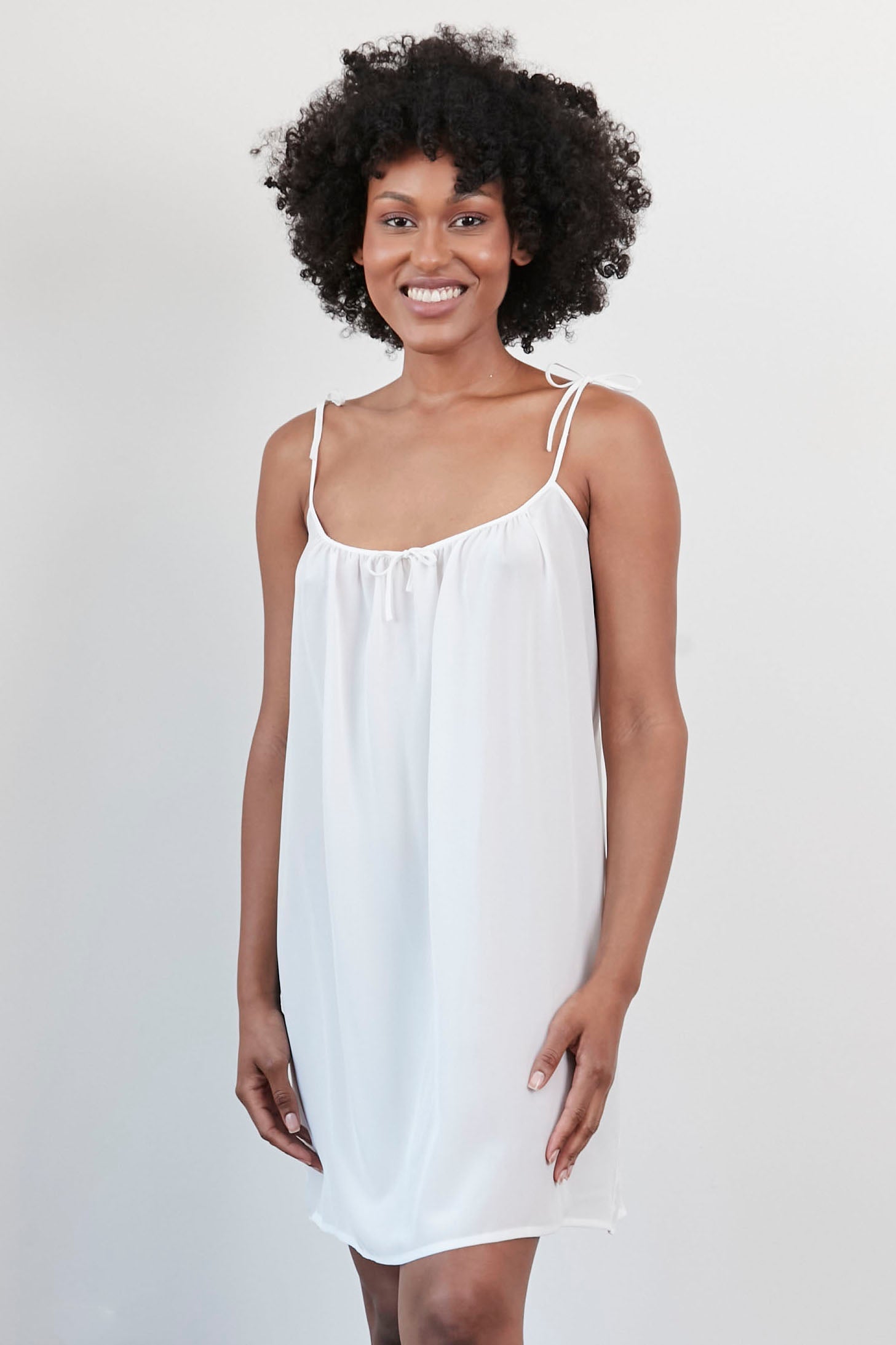 Original Dream Bow Tied Straps Washed Silk Dress White
