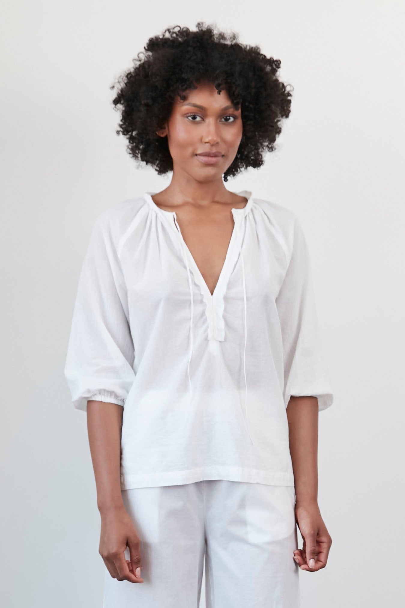 Raglan sleeve Poet Blouse in 100% Cotton Voile White