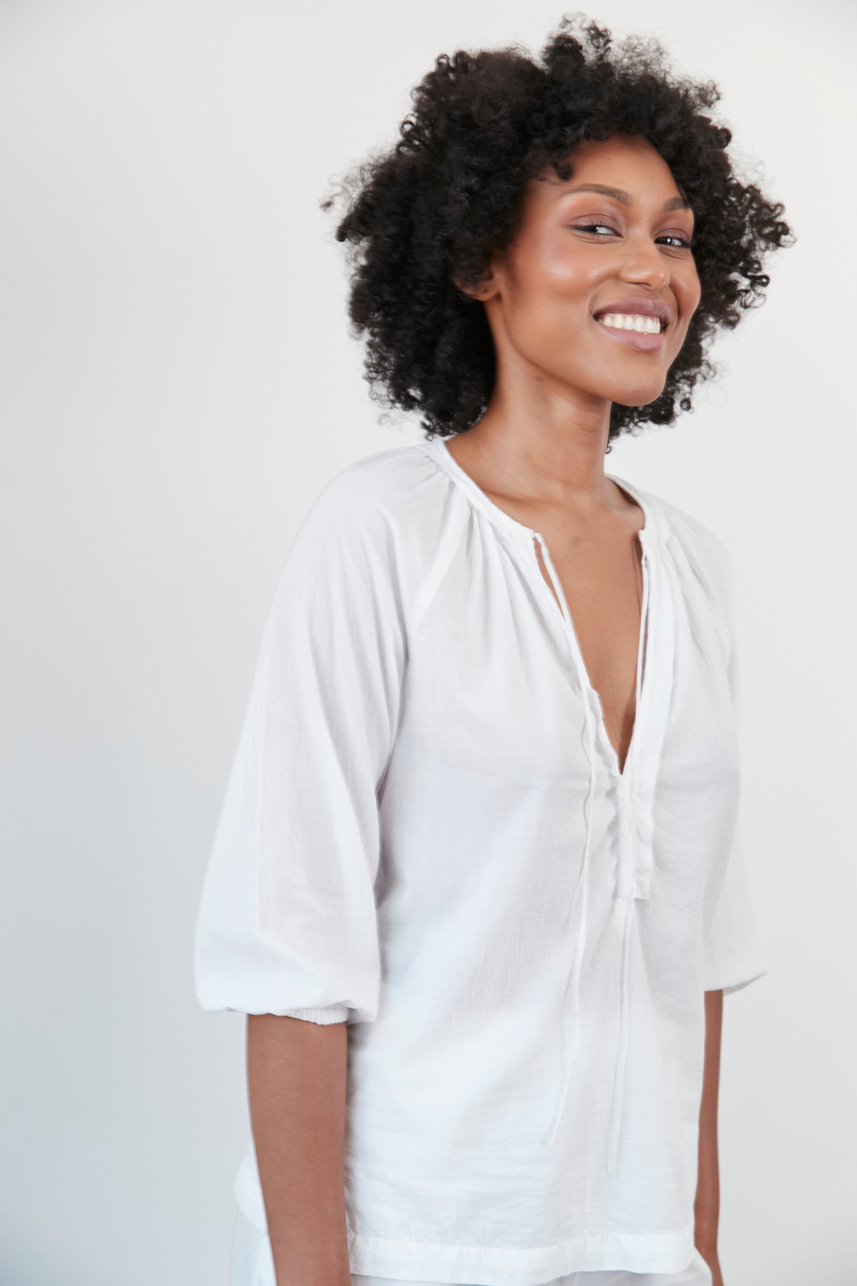 Raglan sleeve Poet Blouse in 100% Cotton Voile White